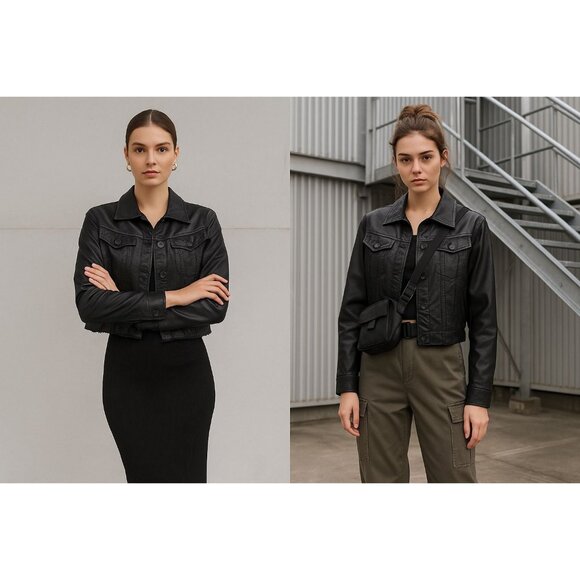 Paige Women’s Cotton Moto Jacket Black L Raw Hem Cropped Utility Street Style - Picture 2 of 15